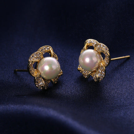 Aretes De Cobre Chapado En Oro 14K De Perla Estilo Vintage Elegante