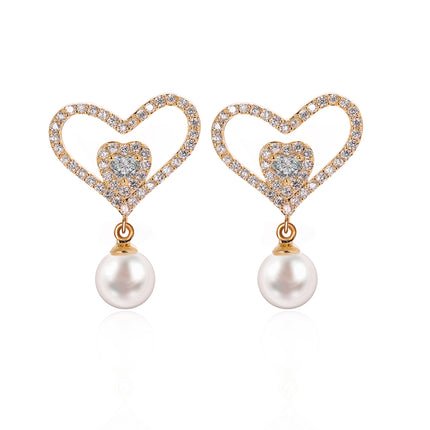 Aretes De Corazón De Circonita Con Colgante De Perlas Pendiente Elegante