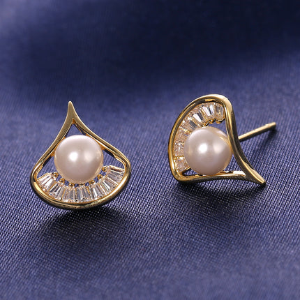 Pendientes De Perla Envuelta En Diseño De Ginkgo Aretes Delicados