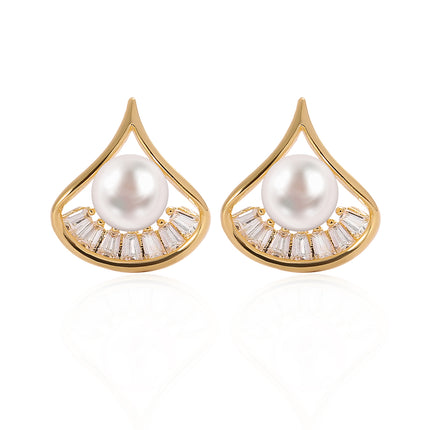 Pendientes De Perla Envuelta En Diseño De Ginkgo Aretes Delicados