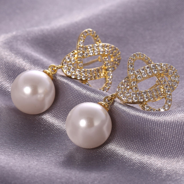 Aretes De Perla Con Aro Entrelazado Pendientes Elegante Y Moderno