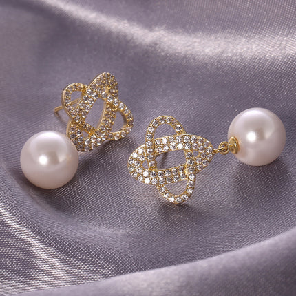 Aretes De Perla Con Aro Entrelazado Pendientes Elegante Y Moderno