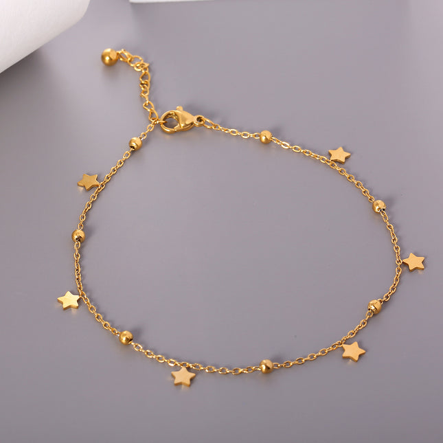 Tobillera Casual Cadena Dorado De Acero Inoxidable Con Múltiples Estrellas Para Mujer