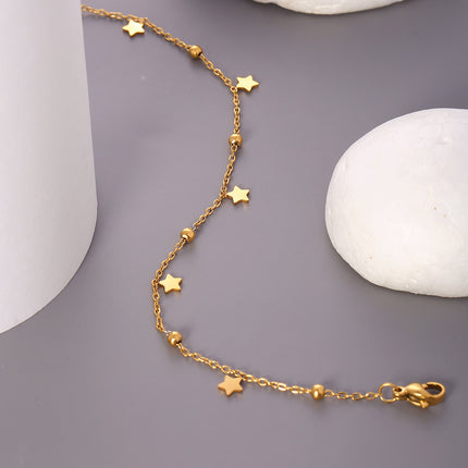 Tobillera Casual Cadena Dorado De Acero Inoxidable Con Múltiples Estrellas Para Mujer