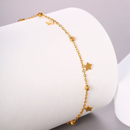 Tobillera Casual Cadena Dorado De Acero Inoxidable Con Múltiples Estrellas Para Mujer