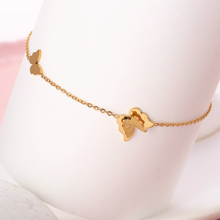 Tobillera Plana Cadena De Acero Inoxidable Con Mariposa Brillante De Arena Prensada Para Mujer