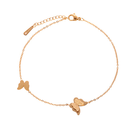 Tobillera Plana Cadena De Acero Inoxidable Con Mariposa Brillante De Arena Prensada Para Mujer