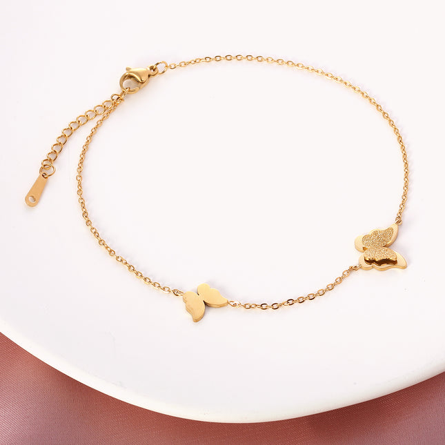 Tobillera Plana Cadena De Acero Inoxidable Con Mariposa Brillante De Arena Prensada Para Mujer