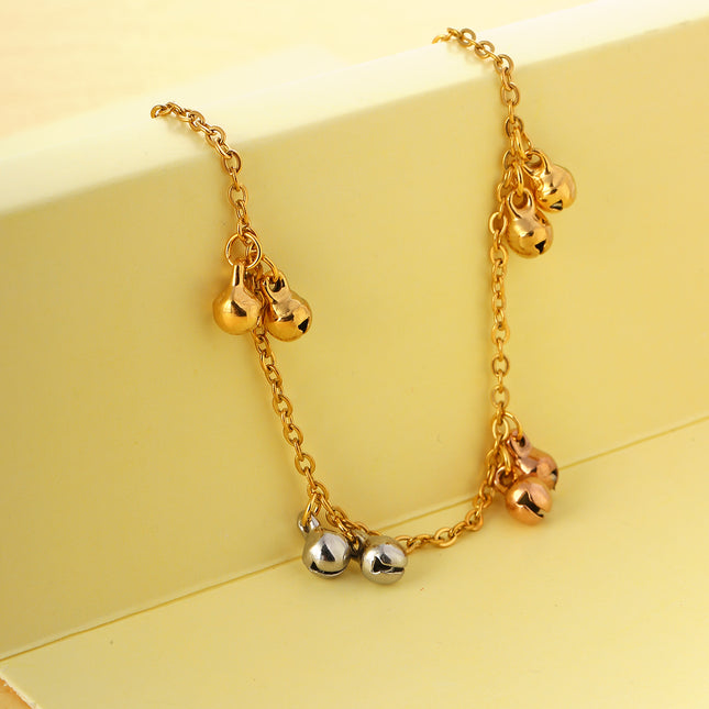 Tobillera Para Mujer Cadena Plana De Acero Inoxidable Con Campanas Tricolores