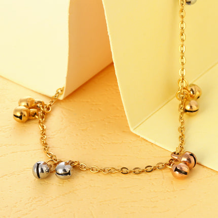 Tobillera Para Mujer Cadena Plana De Acero Inoxidable Con Campanas Tricolores