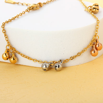 Tobillera Para Mujer Cadena Plana De Acero Inoxidable Con Campanas Tricolores