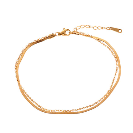 Tobillera Simple Cadena Plana De Cuchillo De Doble Capa De Acero Inoxidable Para Mujer
