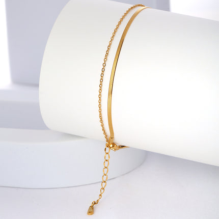Tobillera Simple Cadena Plana De Cuchillo De Doble Capa De Acero Inoxidable Para Mujer