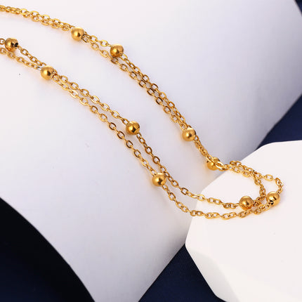 Tobillera Con Bolas Redondas Cadena Plana De Doble Capa De Acero Inoxidable Para Mujer