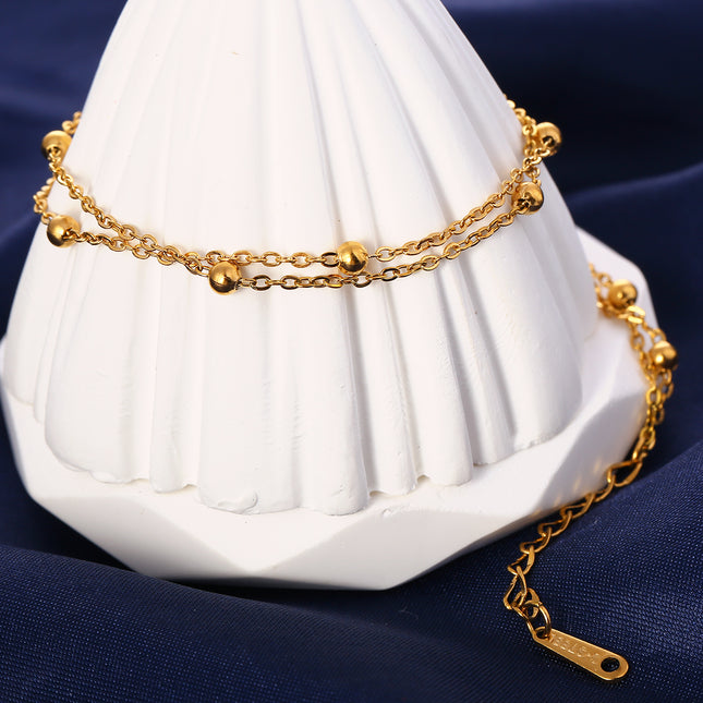 Tobillera Con Bolas Redondas Cadena Plana De Doble Capa De Acero Inoxidable Para Mujer