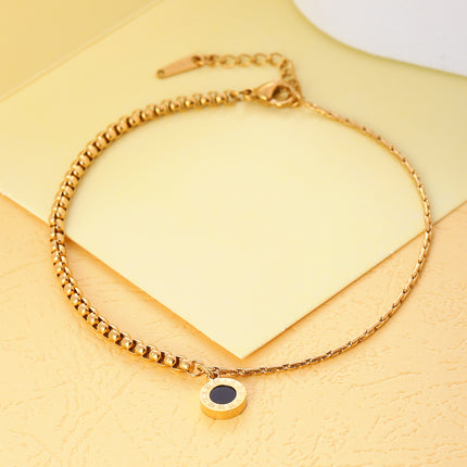Tobillera Redonda Cadena De Perlas Cuadradas De Acero Inoxidable Con Martillo Negra Hecha A Mano