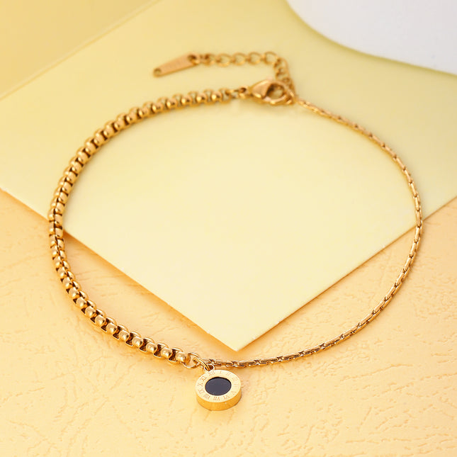 Tobillera Redonda Cadena De Perlas Cuadradas De Acero Inoxidable Con Martillo Negra Hecha A Mano