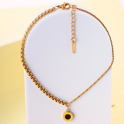 Tobillera Redonda Cadena De Perlas Cuadradas De Acero Inoxidable Con Martillo Negra Hecha A Mano
