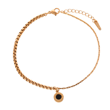 Tobillera Redonda Cadena De Perlas Cuadradas De Acero Inoxidable Con Martillo Negra Hecha A Mano