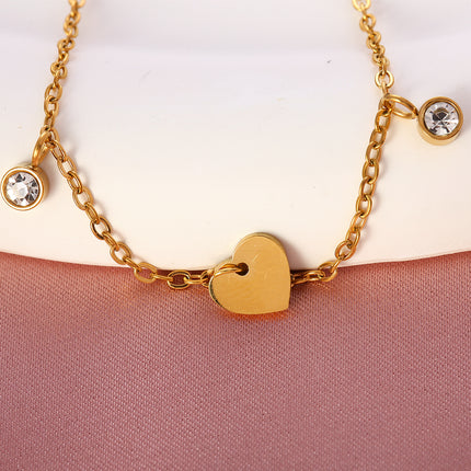 Tobillera Cadena Fina De Acero Inoxidable Con Corazones Brillantes Y Diamantes De Imitación