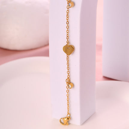 Tobillera Cadena Fina De Acero Inoxidable Con Corazones Brillantes Y Diamantes De Imitación