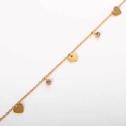 Tobillera Cadena Fina De Acero Inoxidable Con Corazones Brillantes Y Diamantes De Imitación