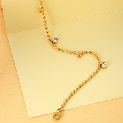 Tobillera De Cuentas Cadena De Acero Inoxidable Con Diamantes De Acero Blanco Y Bolas