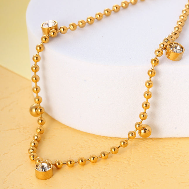 Tobillera De Cuentas Cadena De Acero Inoxidable Con Diamantes De Acero Blanco Y Bolas