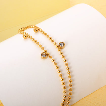 Tobillera De Cuentas Cadena De Acero Inoxidable Con Diamantes De Acero Blanco Y Bolas