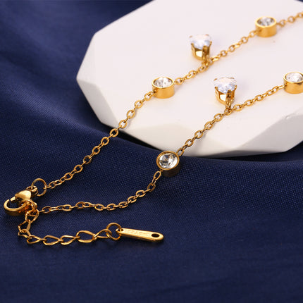 Tobillera Cadena Fina Con Diamantes Con Respaldo Y Garra Blanca De Cironio De Acero Inoxidable