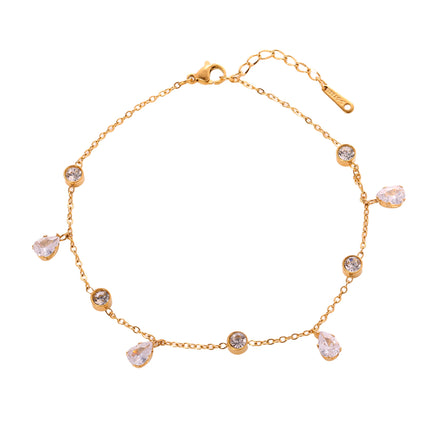 Tobillera Cadena Fina Con Diamantes Con Respaldo Y Garra Blanca De Cironio De Acero Inoxidable