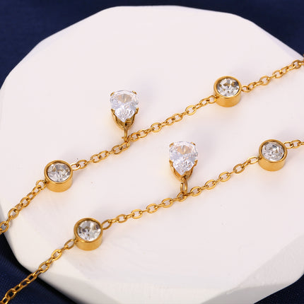 Tobillera Cadena Fina Con Diamantes Con Respaldo Y Garra Blanca De Cironio De Acero Inoxidable