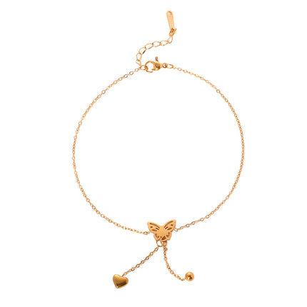 Tobillera Elegante Cadena De Acero Inoxidable Plana Con Corazón Curvada Y Cuenta Ligera Con Mariposa