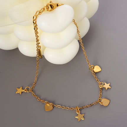 Tobillera De Acero Inoxidable Cadena Fina Con Corazones Y Estrellas Brillantes Para Mujer