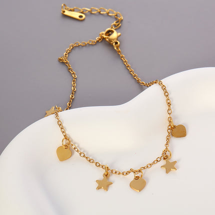 Tobillera De Acero Inoxidable Cadena Fina Con Corazones Y Estrellas Brillantes Para Mujer