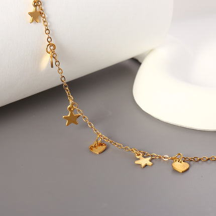 Tobillera De Acero Inoxidable Cadena Fina Con Corazones Y Estrellas Brillantes Para Mujer