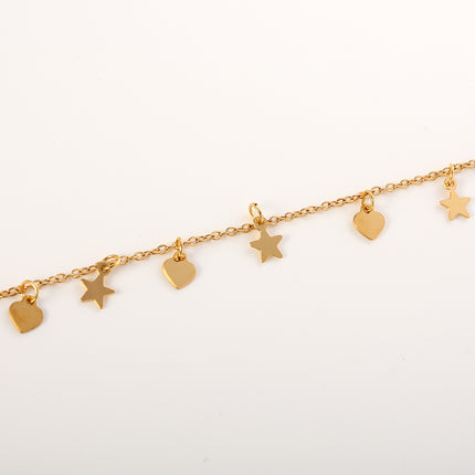 Tobillera De Acero Inoxidable Cadena Fina Con Corazones Y Estrellas Brillantes Para Mujer