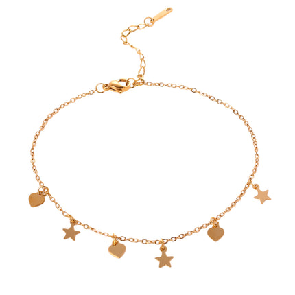 Tobillera De Acero Inoxidable Cadena Fina Con Corazones Y Estrellas Brillantes Para Mujer