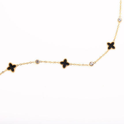 Tobillera De Cadena Plana Con Flores De Cuatro Hojas Diamantes Para Mujer De Acero Inoxidable