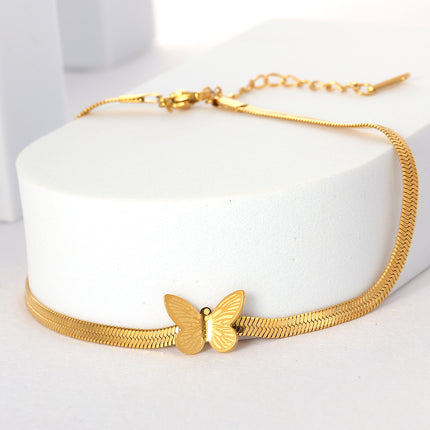 Tobillera Plana Cadena De Cuchillo De Acero Inoxidable Con Mariposa Para Mujer
