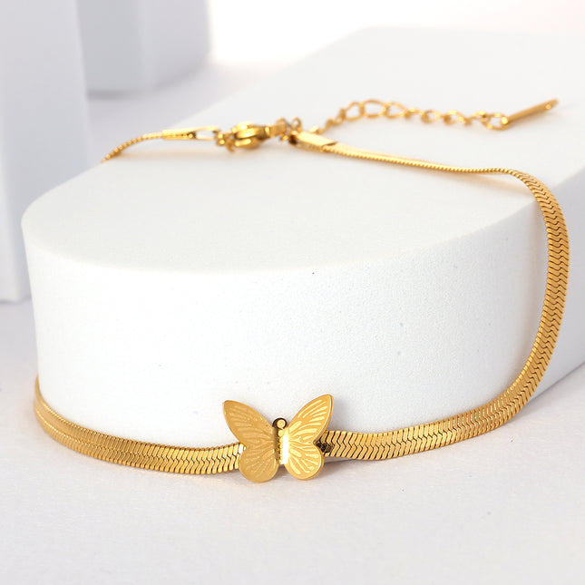 Tobillera Plana Cadena De Cuchillo De Acero Inoxidable Con Mariposa Para Mujer