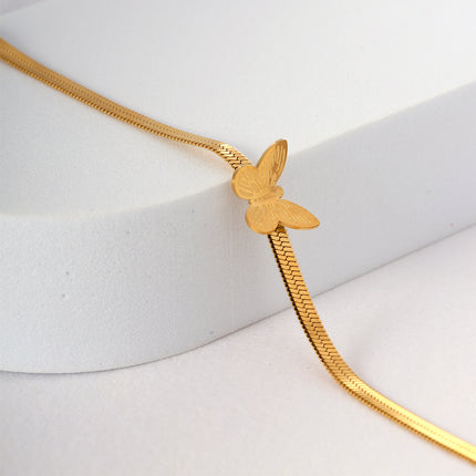 Tobillera Plana Cadena De Cuchillo De Acero Inoxidable Con Mariposa Para Mujer