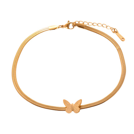 Tobillera Plana Cadena De Cuchillo De Acero Inoxidable Con Mariposa Para Mujer