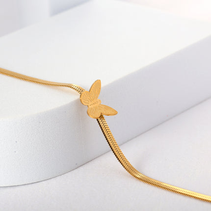 Tobillera Plana Cadena De Cuchillo De Acero Inoxidable Con Mariposa Para Mujer