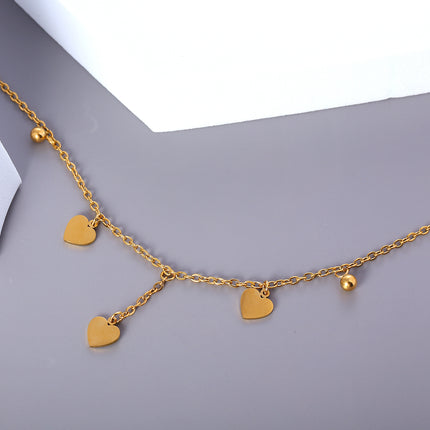 Tobillera Plana De Cadena De Acero Inoxidable Con Corazones Lisos Y Bolas Redondas