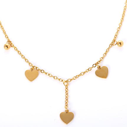 Tobillera Plana De Cadena De Acero Inoxidable Con Corazones Lisos Y Bolas Redondas