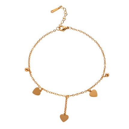 Tobillera Plana De Cadena De Acero Inoxidable Con Corazones Lisos Y Bolas Redondas