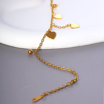 Tobillera Plana De Cadena De Acero Inoxidable Con Corazones Lisos Y Bolas Redondas