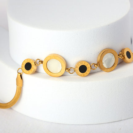 Tobillera Cadenas De Cuchilla De Acero Inoxidable De Concha Blanca Con Películas Redondas Romana