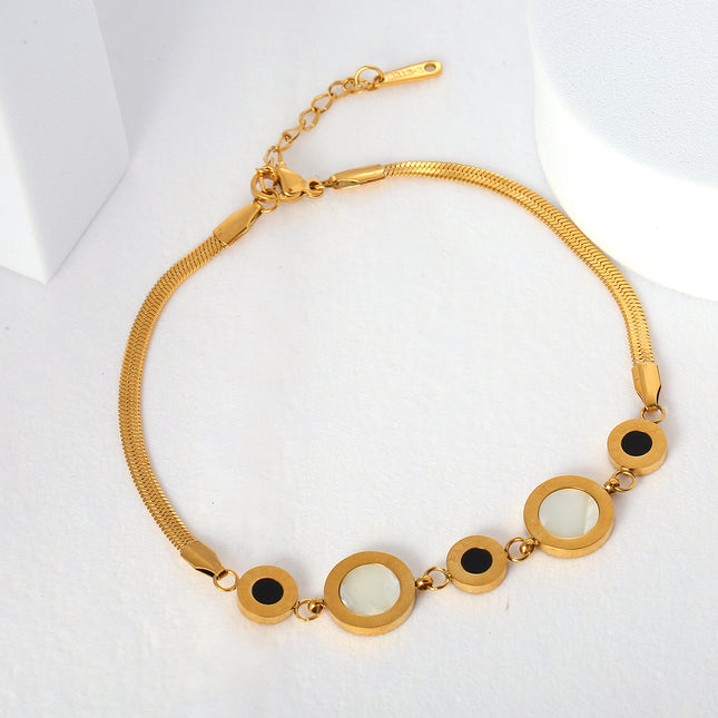 Tobillera Cadenas De Cuchilla De Acero Inoxidable De Concha Blanca Con Películas Redondas Romana